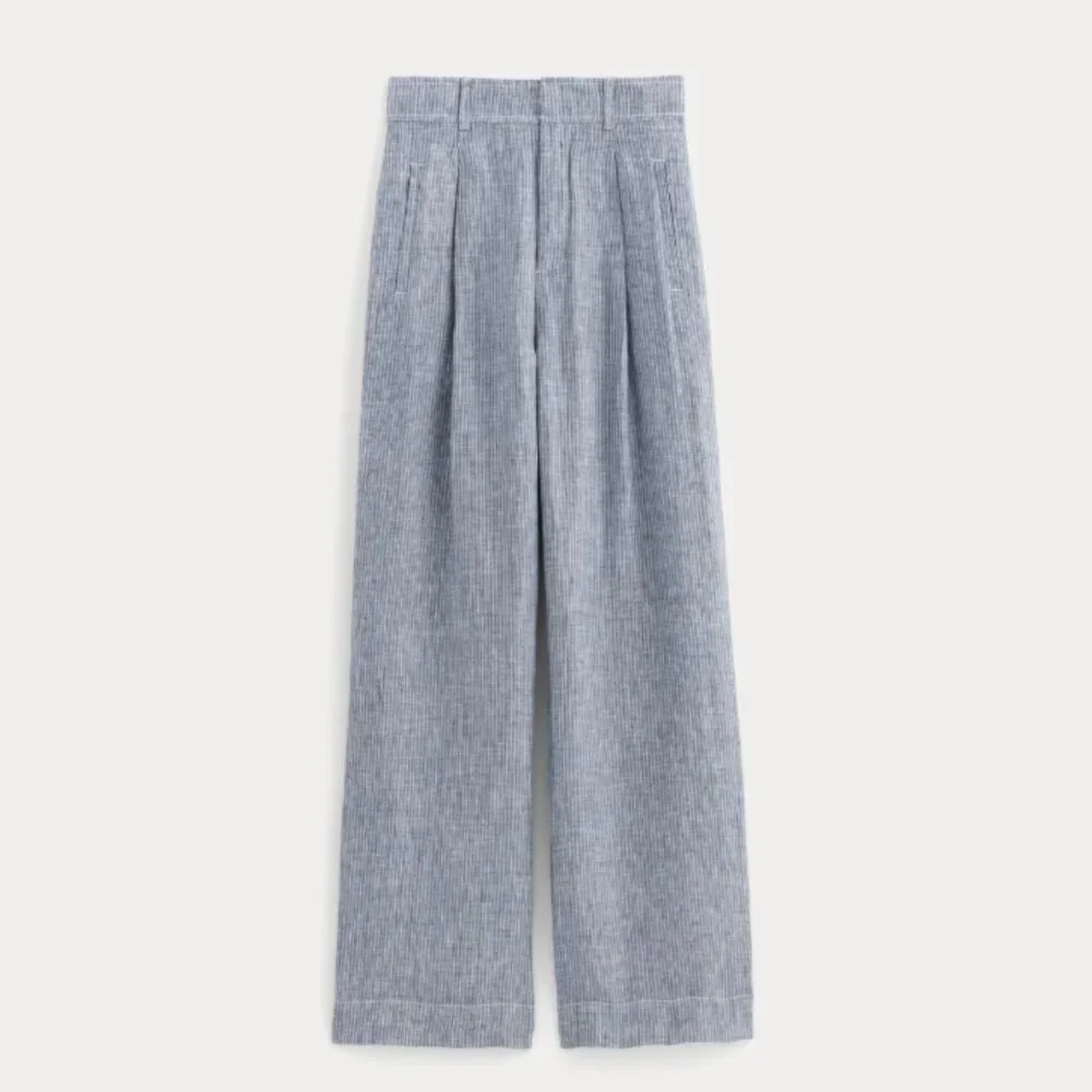 ✅ Everlane The Linen Way-High Drape Pant, White/Blue (4)
